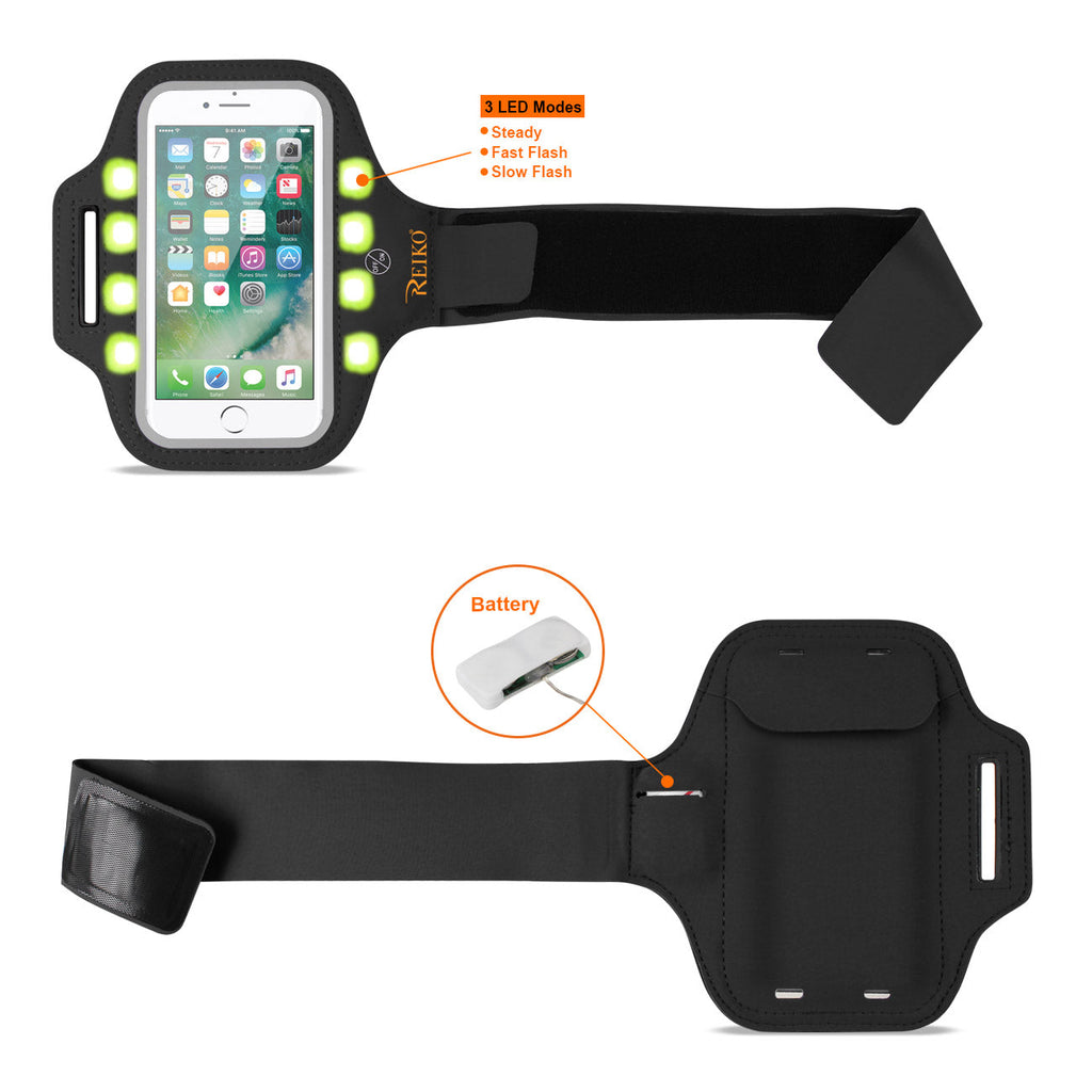 Reiko Running Sports Armband For Iphone 7/ 6/ 6S Or 5 Inches Device With Led In Black (5X5 Inches)