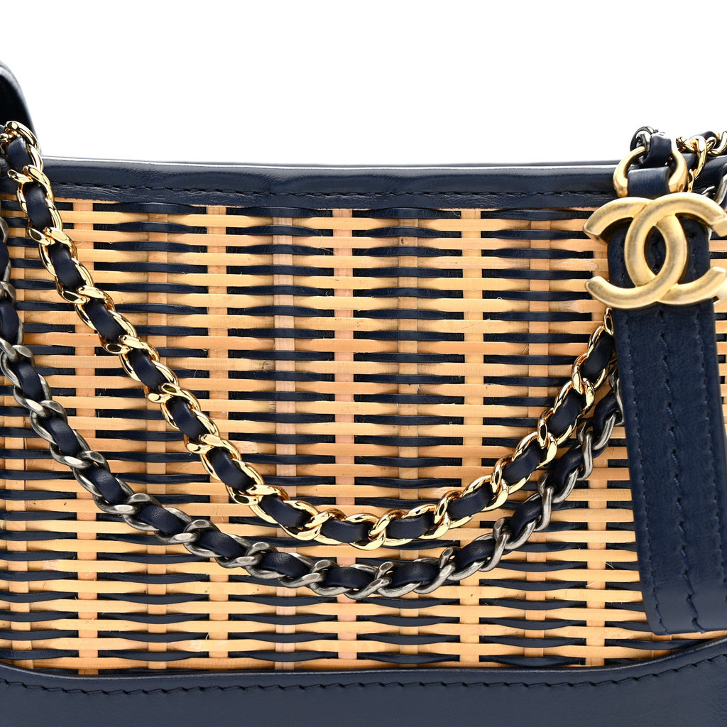 Rattan Calfskin Small Gabrielle Hobo Beige Navy