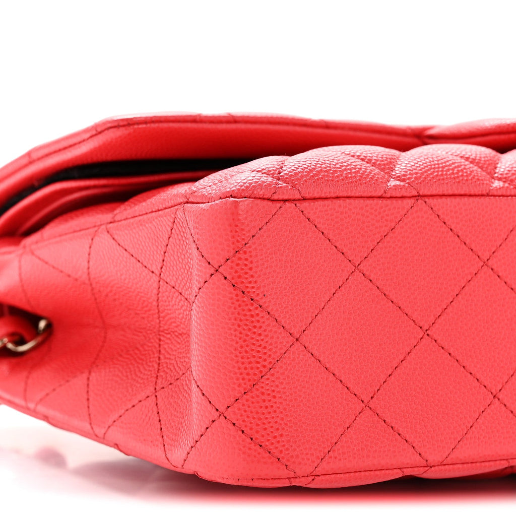 Caviar Quilted Medium Double Flap Red