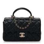 Lambskin Quilted Mini Top Handle Rectangular Flap Black