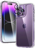 Entronix Bundle Compatible with iPhone 14 Pro - [Hard] Clear Case, 1 Clear Screen Protector & 1 Camera Lens Protector