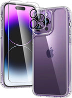 Entronix Bundle Compatible with iPhone 14 Pro - [Hard] Clear Case, 1 Clear Screen Protector & 1 Camera Lens Protector