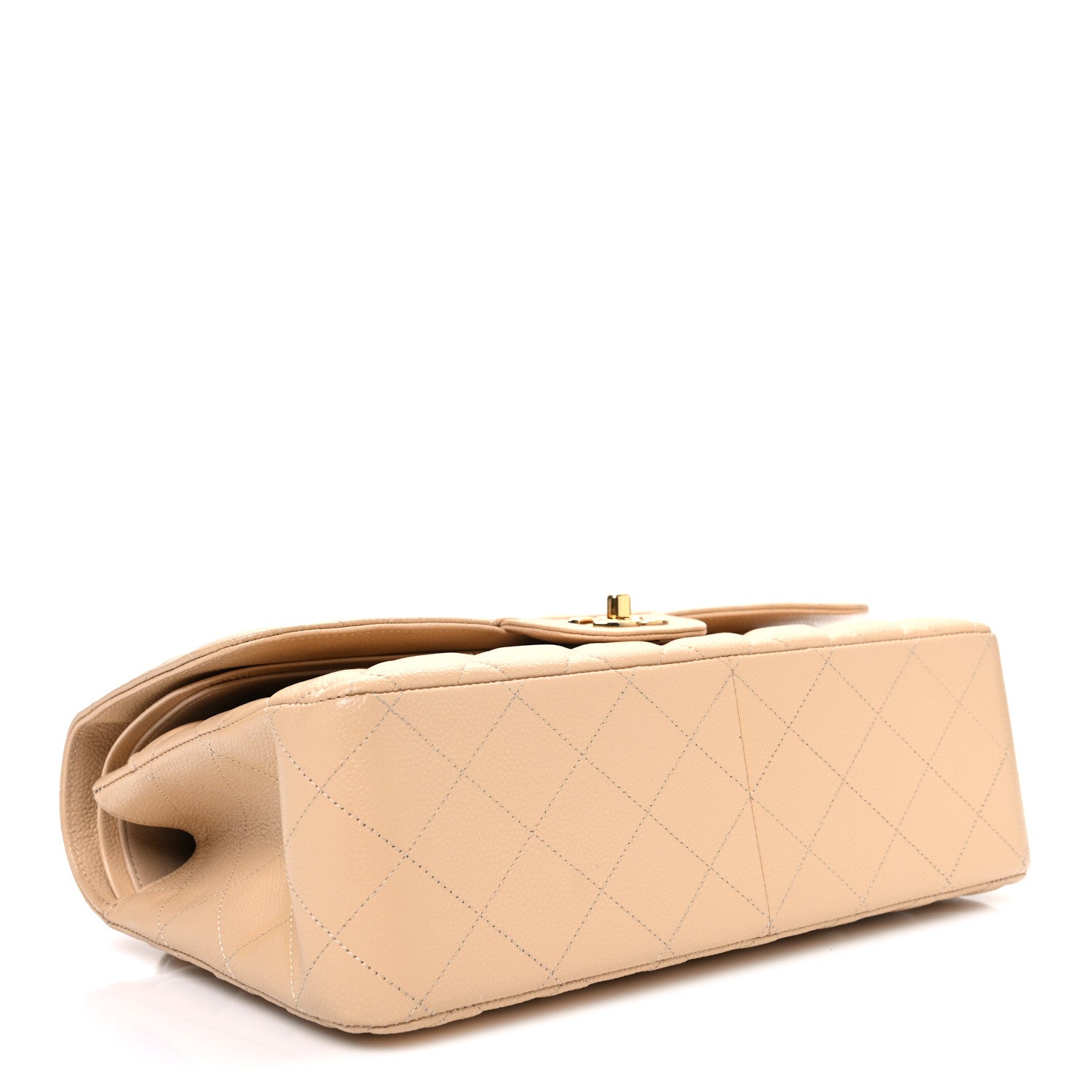 Caviar Quilted Jumbo Double Flap Beige