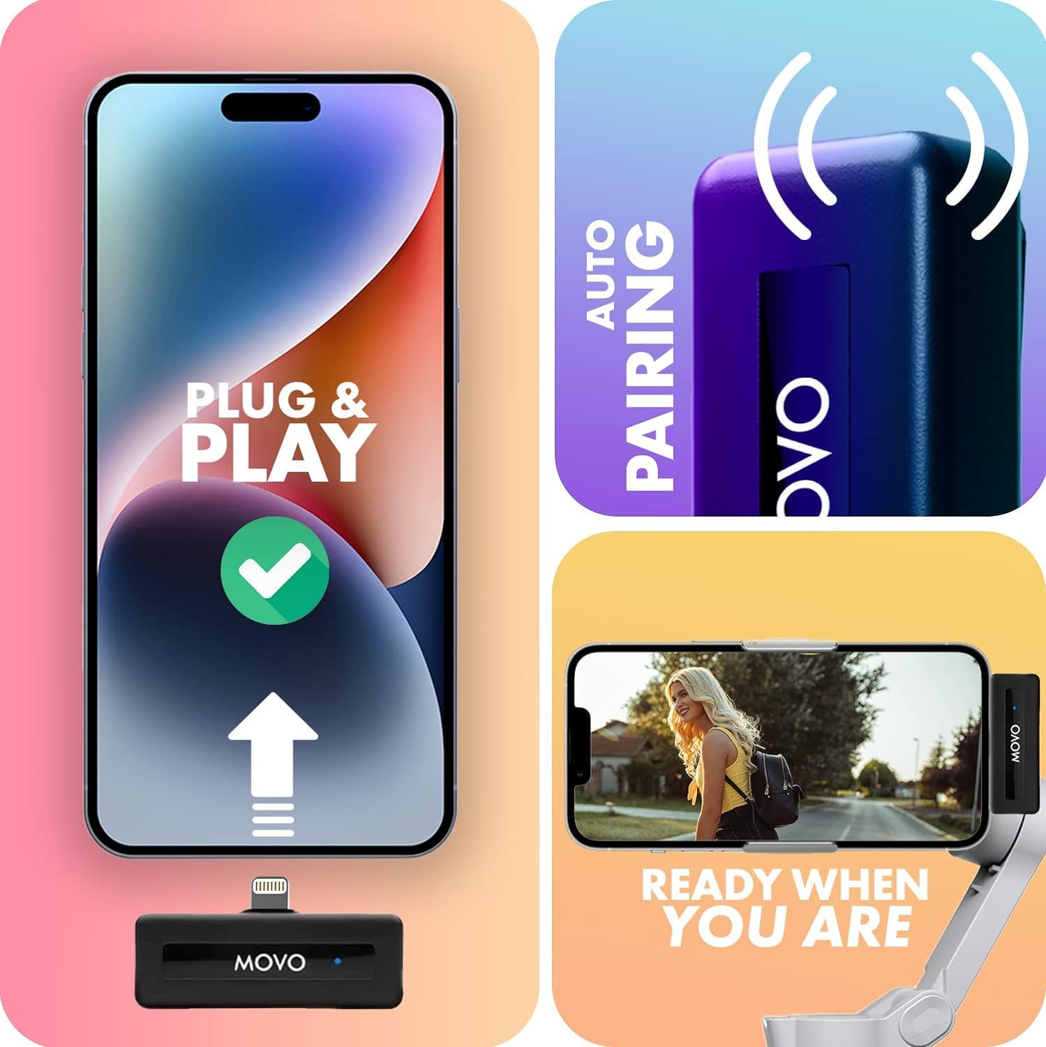 Movo Wireless Mini DI Duo Ultra Compact Wireless Lavalier Microphones for iPhone
