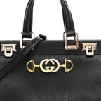 Grainy Calfskin Small Zumi Top Handle Bag Black