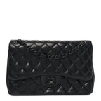 Lambskin Quilted Jumbo Double Flap So Black