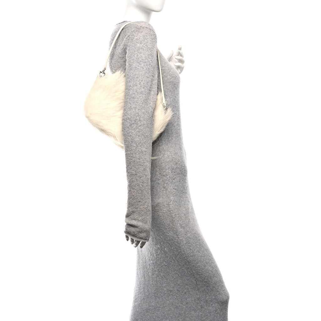 Faux Fur XS Lock Antigona Shoulder Bag White