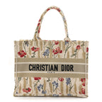 Canvas Embroidered Medium Hibiscus Book Tote Beige Multicolor