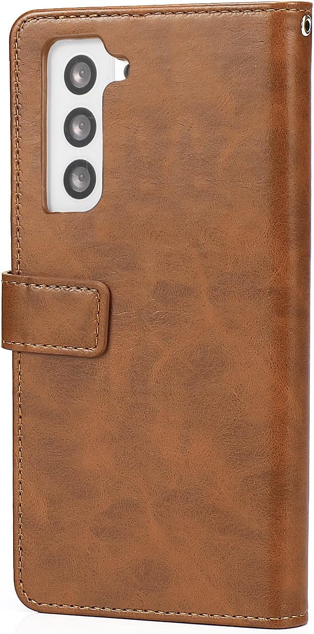 SAHARA - Bundle: Folio Brown Leather Wallet Case with Tempered Glass Screen and Camera Protector - Samsung Galaxy S23