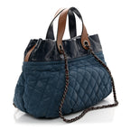Iridescent Calfskin Quilted Large In The Mix Tote Navy