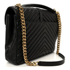 Sheepskin Matelasse Chevron Monogram Large College Satchel Black