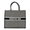 Canvas Houndstooth Embroidered Large Book Tote Black White