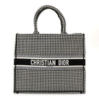 Canvas Houndstooth Embroidered Large Book Tote Black White
