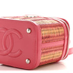 Calfskin Raffia Small Take Away Vanity Case Bag Pink Beige