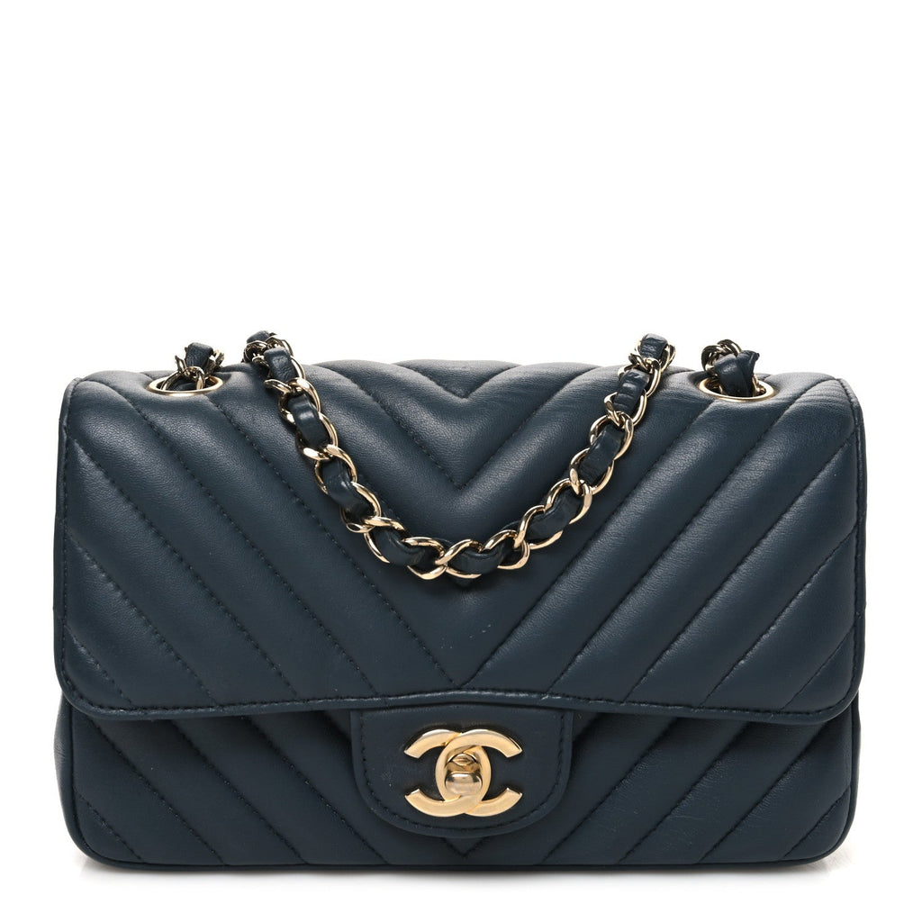 Lambskin Chevron Quilted Mini Rectangular Flap Dark Grey