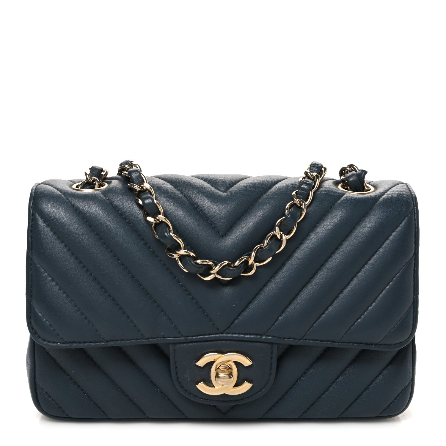 Lambskin Chevron Quilted Mini Rectangular Flap Dark Grey