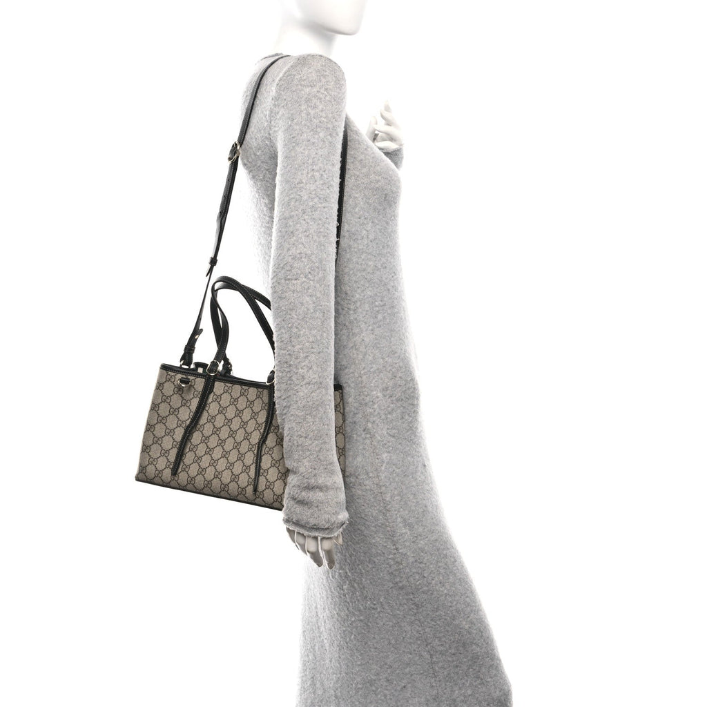 GG Supreme Monogram Emblem Small Tote Bag Beige Black