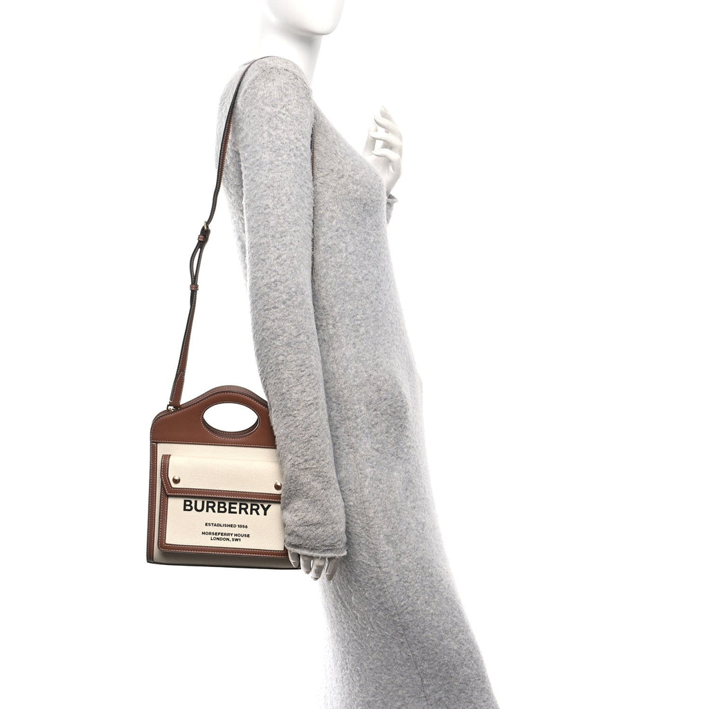 Canvas Smooth Calfskin Two Tone Mini Pocket Bag Natural Malt Brown