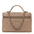 Caviar Quilted Top Handle Slim Vanity With Chain Dark Beige