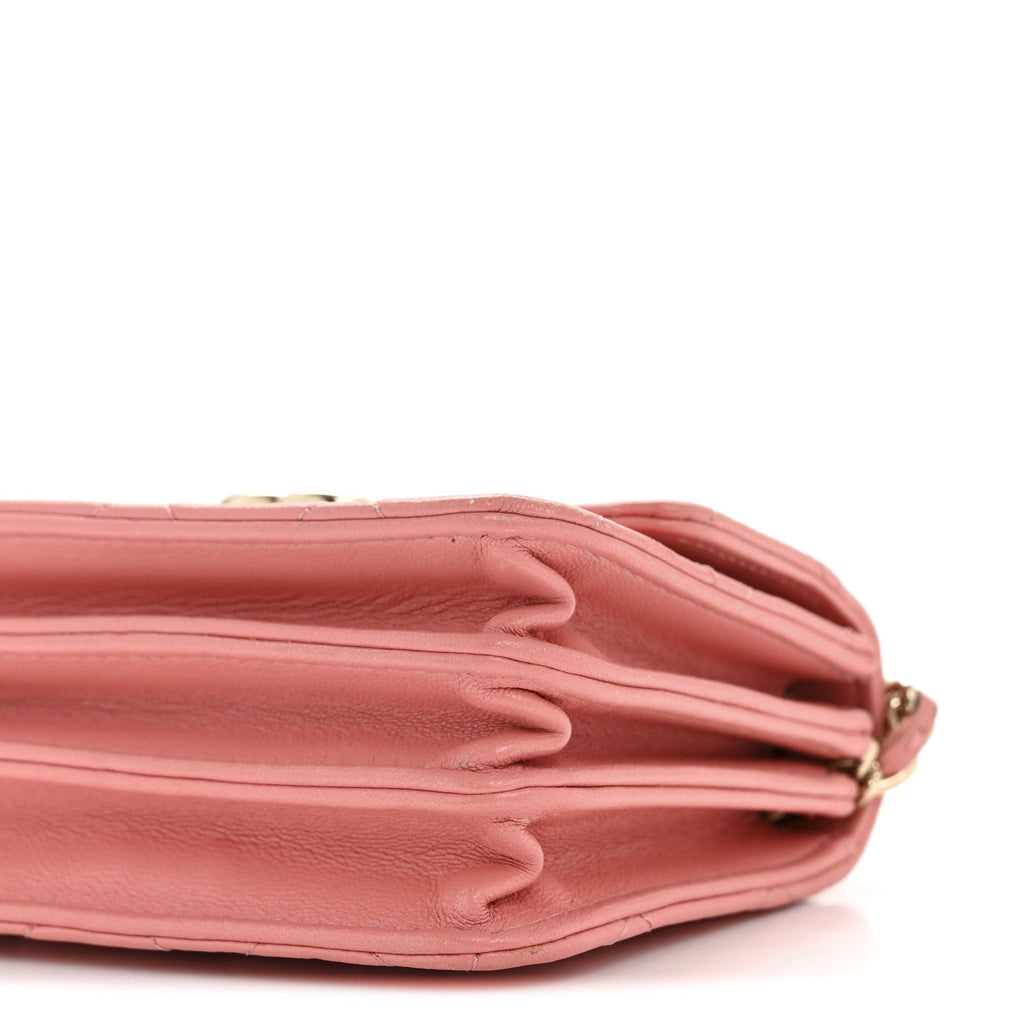 Lambskin Quilted Top Handle Flap Clutch With Chain Pink