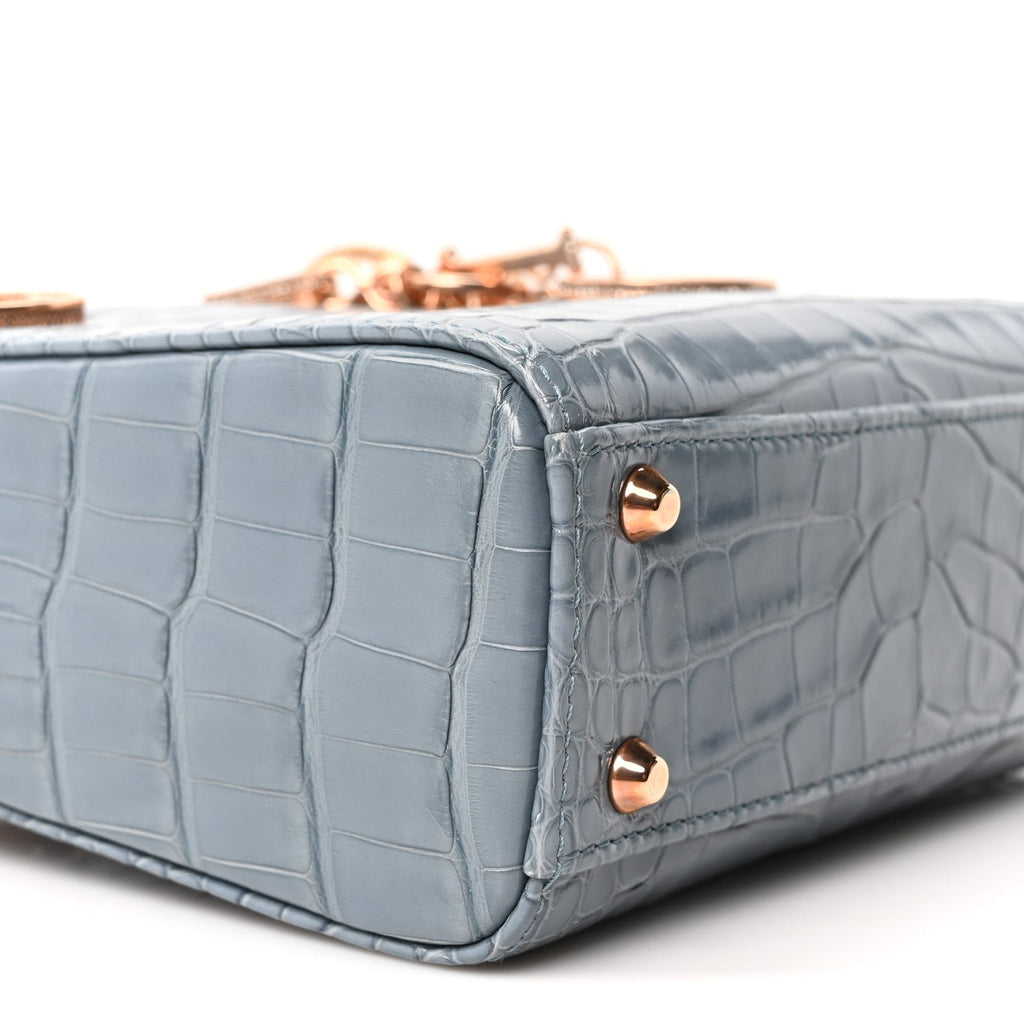 Alligator Crystal Mini Lady Dior Blue