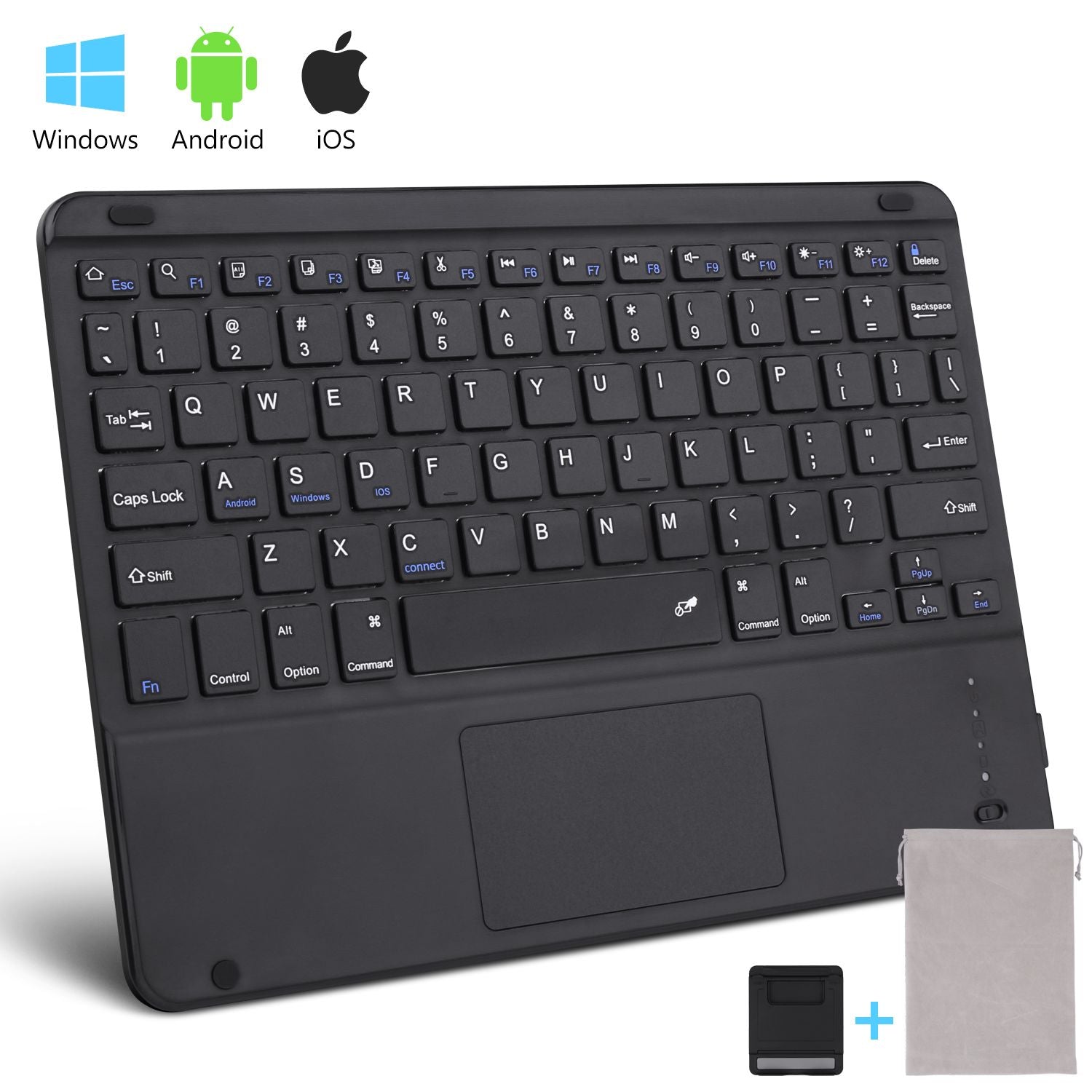 Wireless Bluetooth Keyboard with Touchpad for iPad Keybaord iPhone Samsung Galaxy Xiaomi Huawei Microsoft Surface HP - black square-Brown Switch