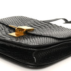 Snakeskin Medium Classic Box Flap Bag Black