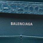 Shiny Calfskin Crocodile Embossed Hourglass Chain Bag Dark Petrol Blue