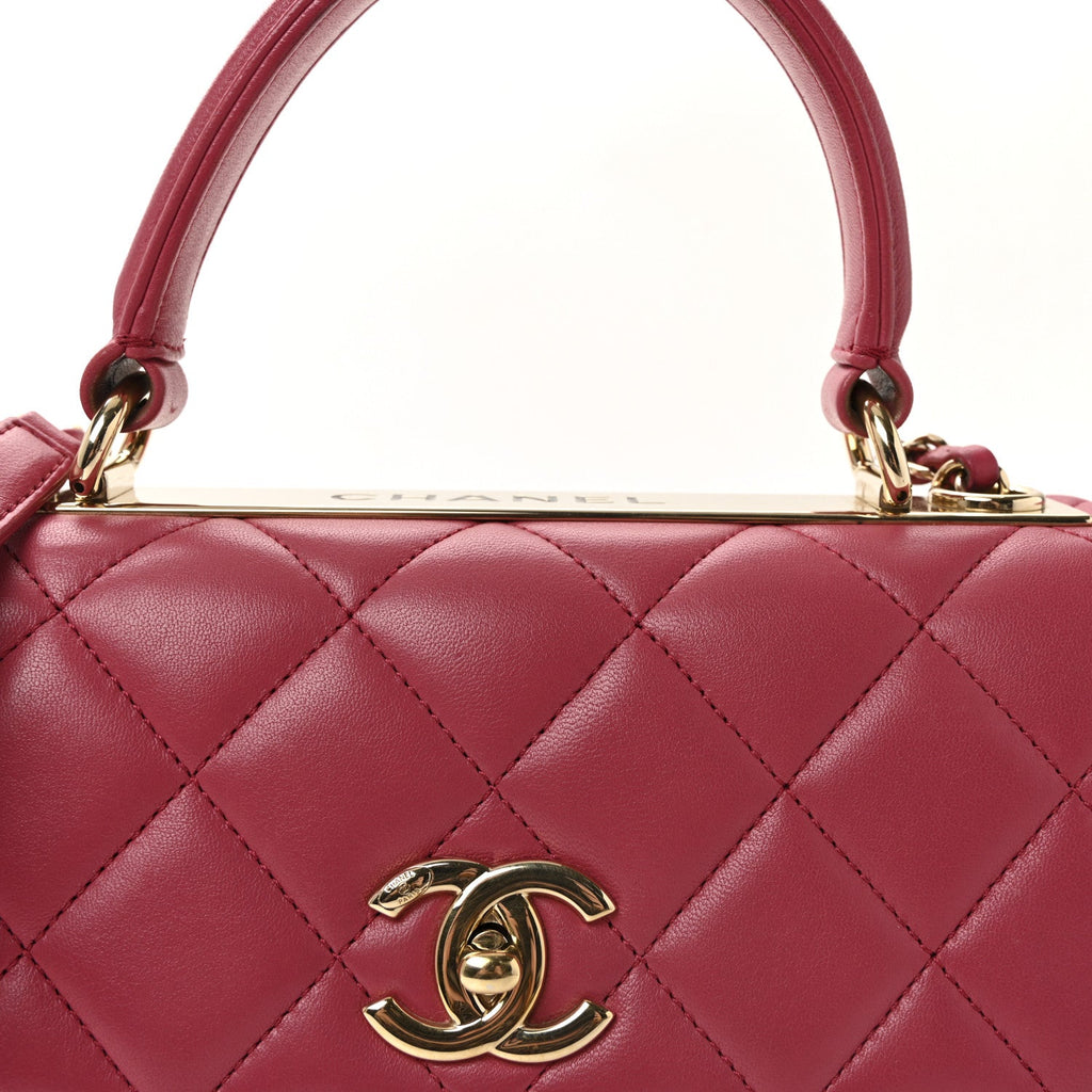 Lambskin Quilted Small Trendy CC Flap Dual Handle Bag Dark Pink