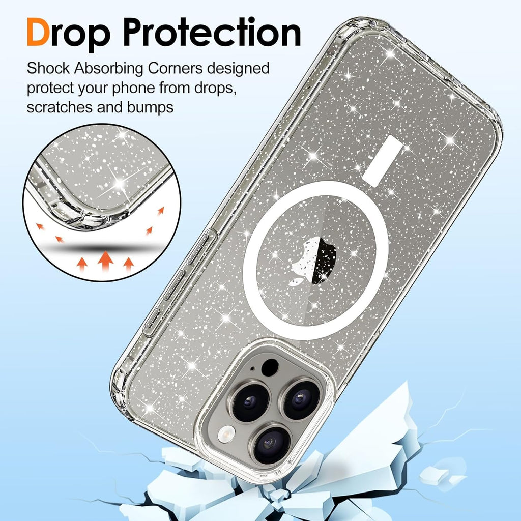 Entronix [Magnetic] Case Compatible with iPhone 16 Plus - [Hard Back] Glitter Clear