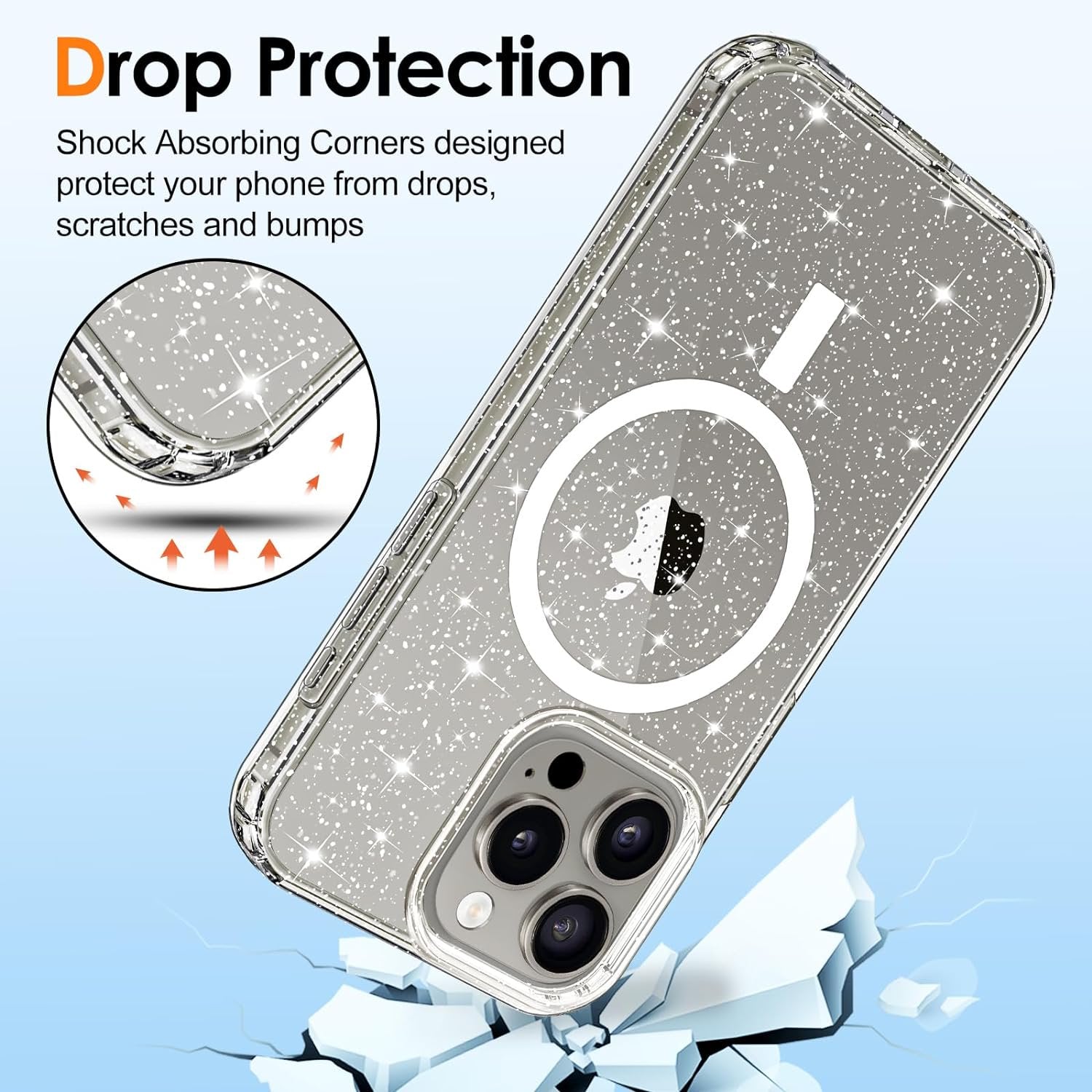 Entronix [Magnetic] Case Compatible with iPhone 16 Plus - [Hard Back] Glitter Clear