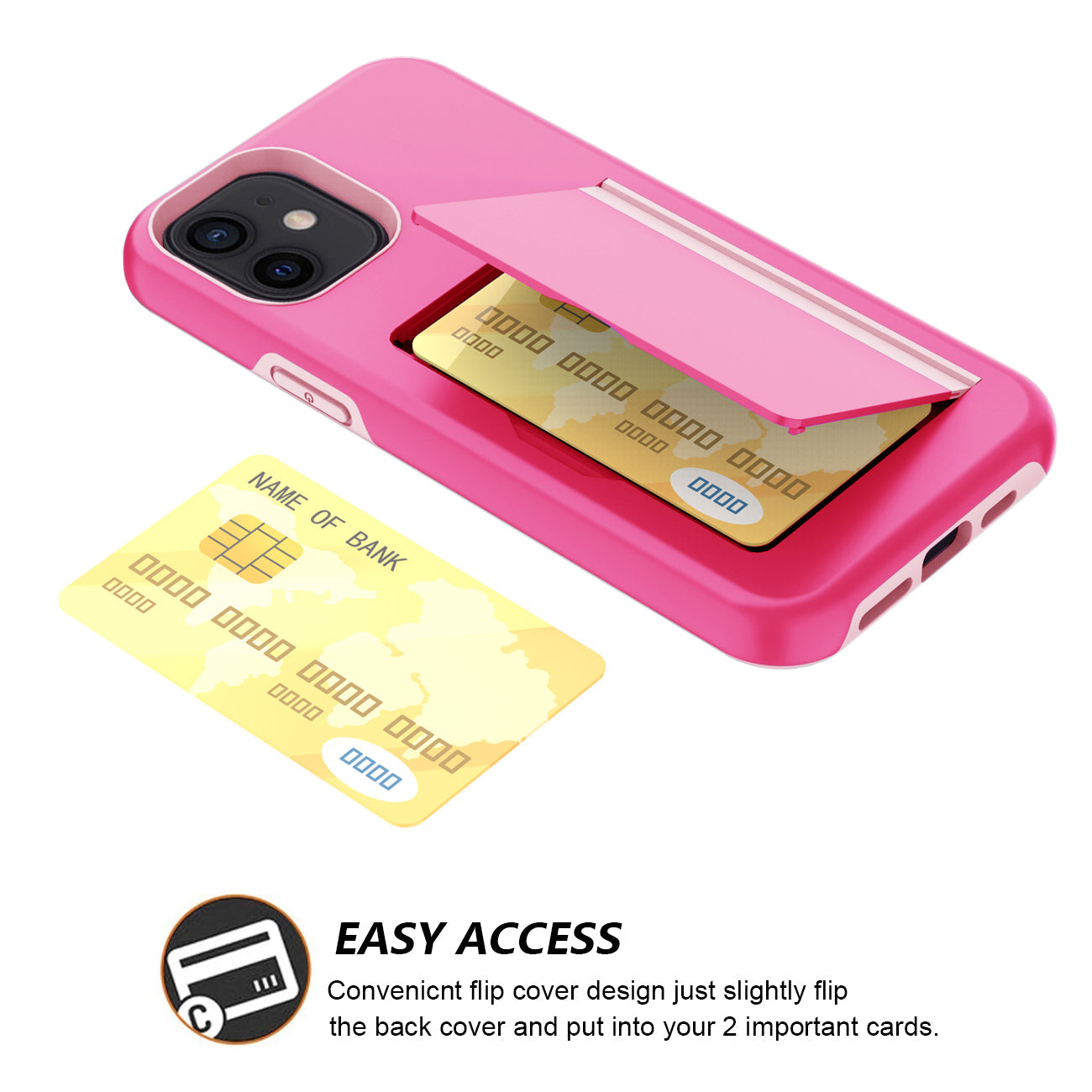 Tpu Pc Hybrid 2-In-1 Flip Card Holder Phone Case For Apple Iphone 12 Mini In Pink