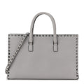 Grained Calfskin Medium Rockstud Double Handle Horizontal Tote Pastel Grey