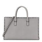 Grained Calfskin Medium Rockstud Double Handle Horizontal Tote Pastel Grey