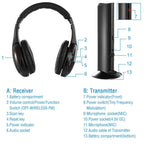 Wireless RF Headphones HiFi Over-Ear Headsets RF Transmitter Receiver w/ MicY-shaped Cable Monitoring Earphone 98.4ft Range for TV Radio CD