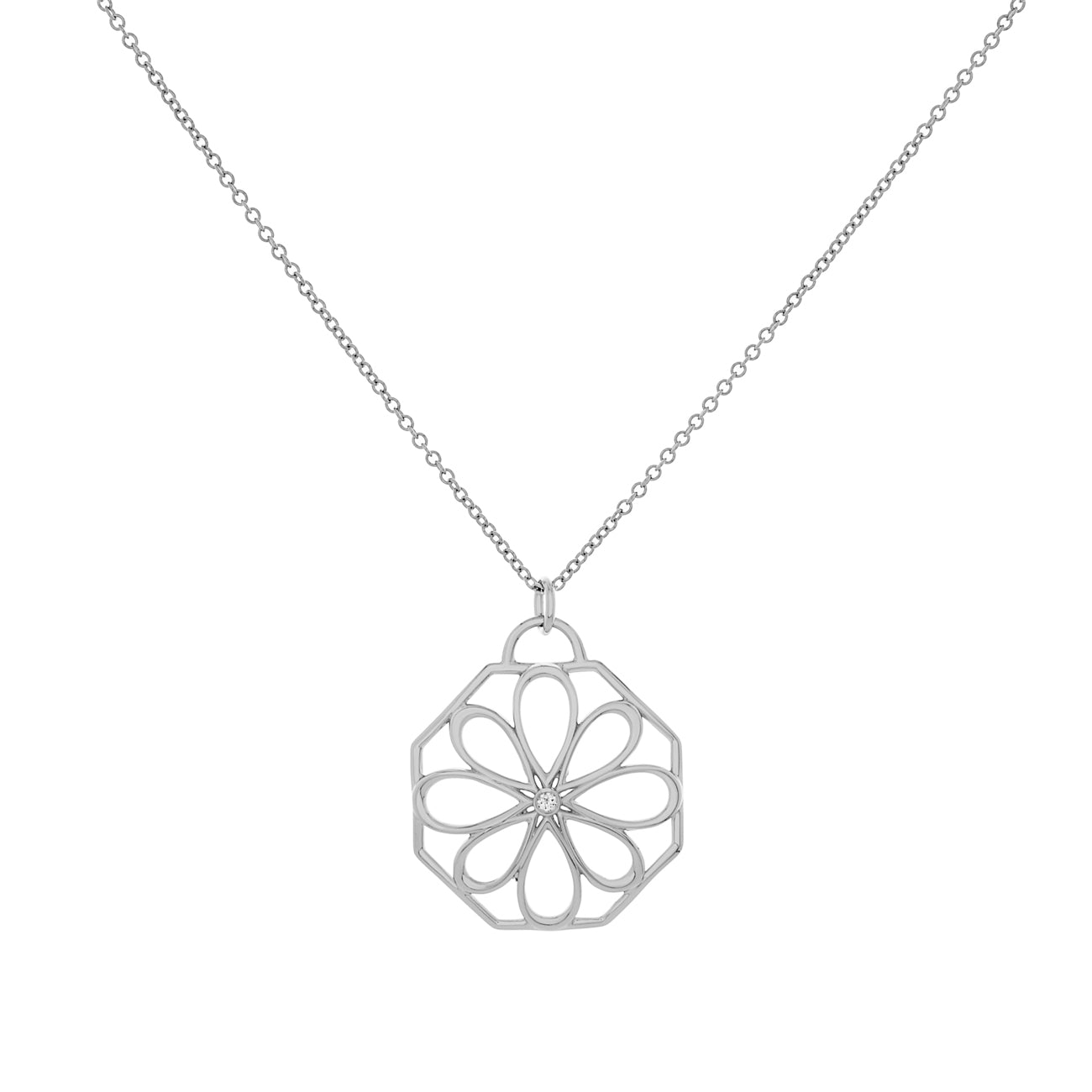 Tiffany & Co. Anhänger aus 18 Karat Weißgold mit Diamant-Blütenmuster an einer Halskette