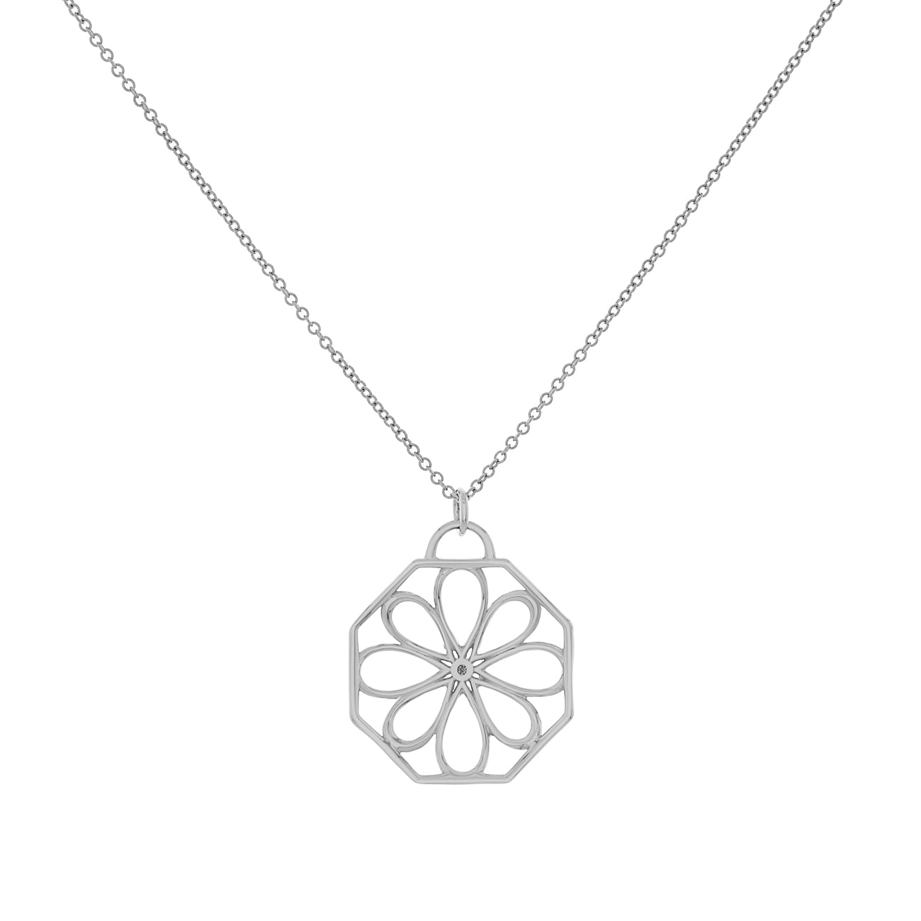 Tiffany & Co. Anhänger aus 18 Karat Weißgold mit Diamant-Blütenmuster an einer Halskette