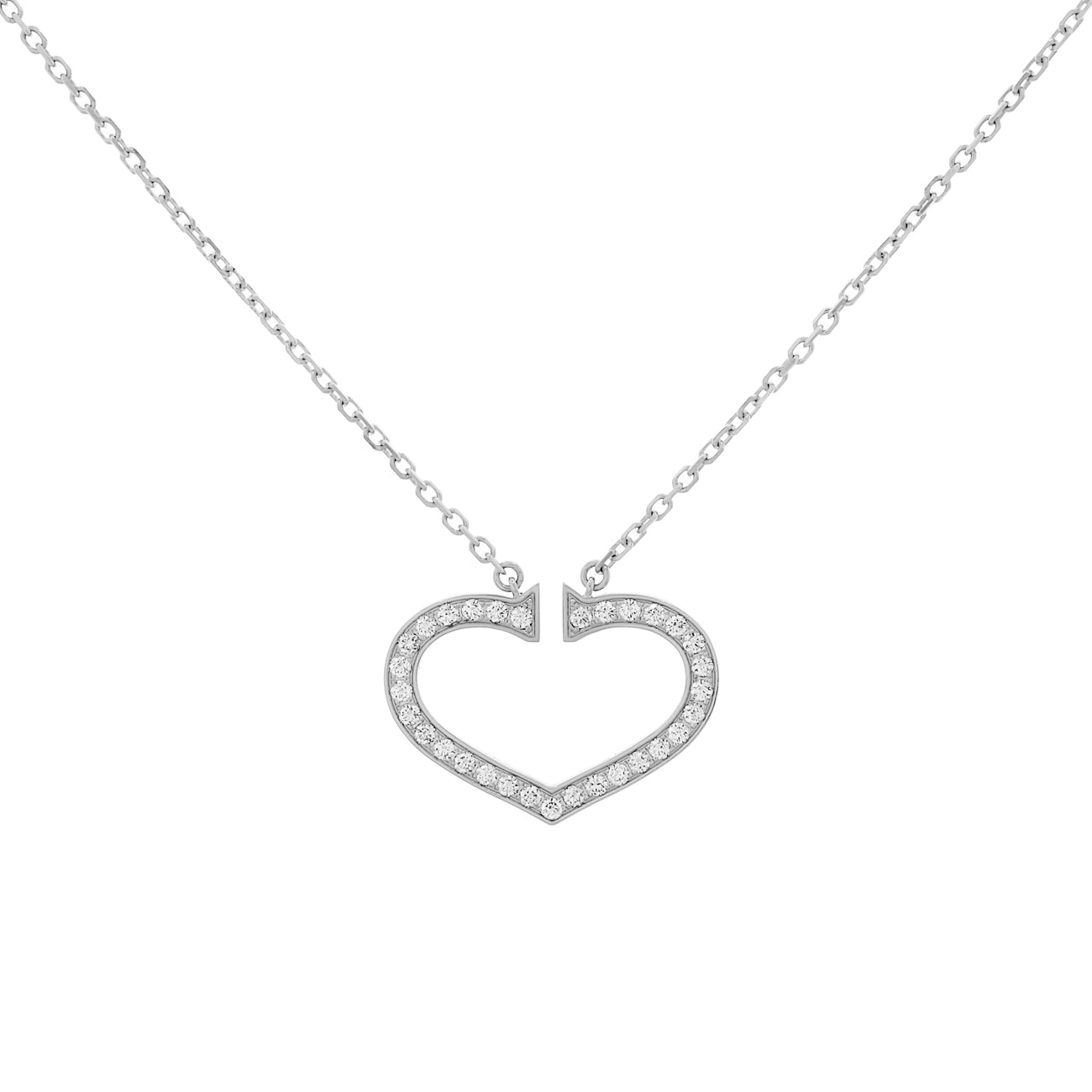 Cartier Halskette aus 18 Karat Weißgold mit großen Diamantherzen und Symbolen