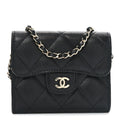 Caviar Quilted Flap Card Holder On Chain Black