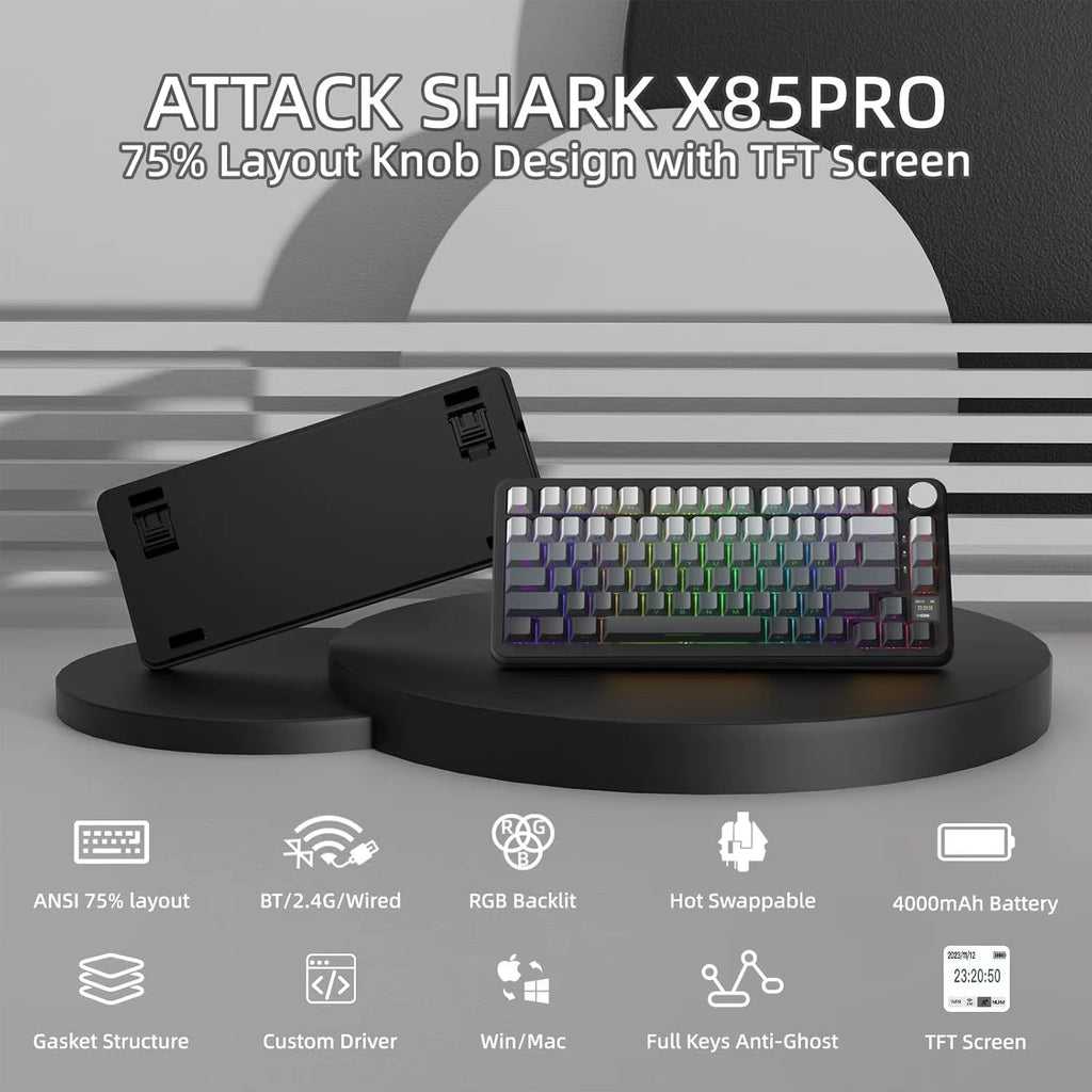 75% Mechanical Keyboard with Display and Knob, Hot-Swappable, Wireless 2.4GHz/Bluetooth/Wired, RGB Gasket Mount QM
