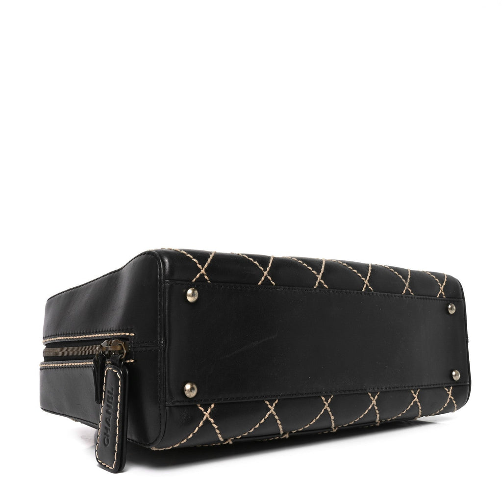 Calfskin Wild Stitch Top Handle Bag Black