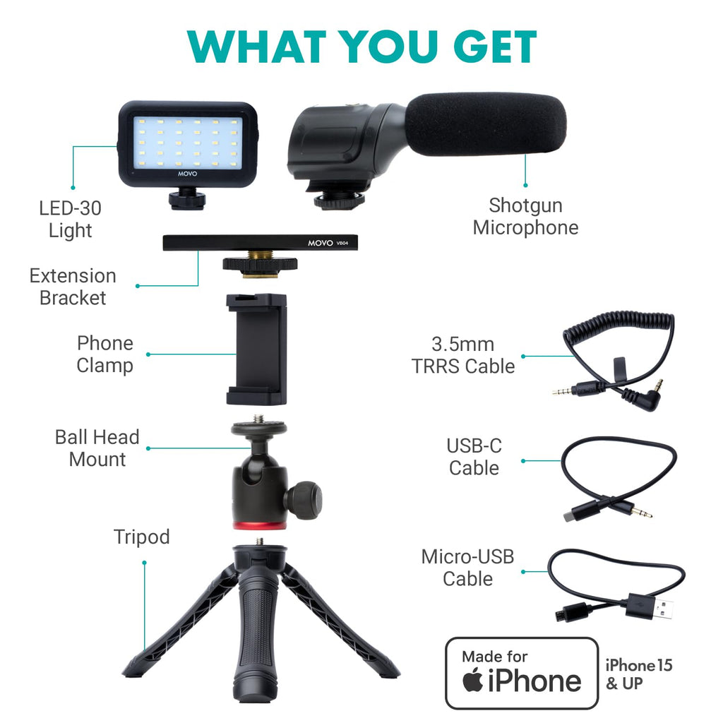 Movo uVlogger Vlogging Kit for iPhone 15 and up