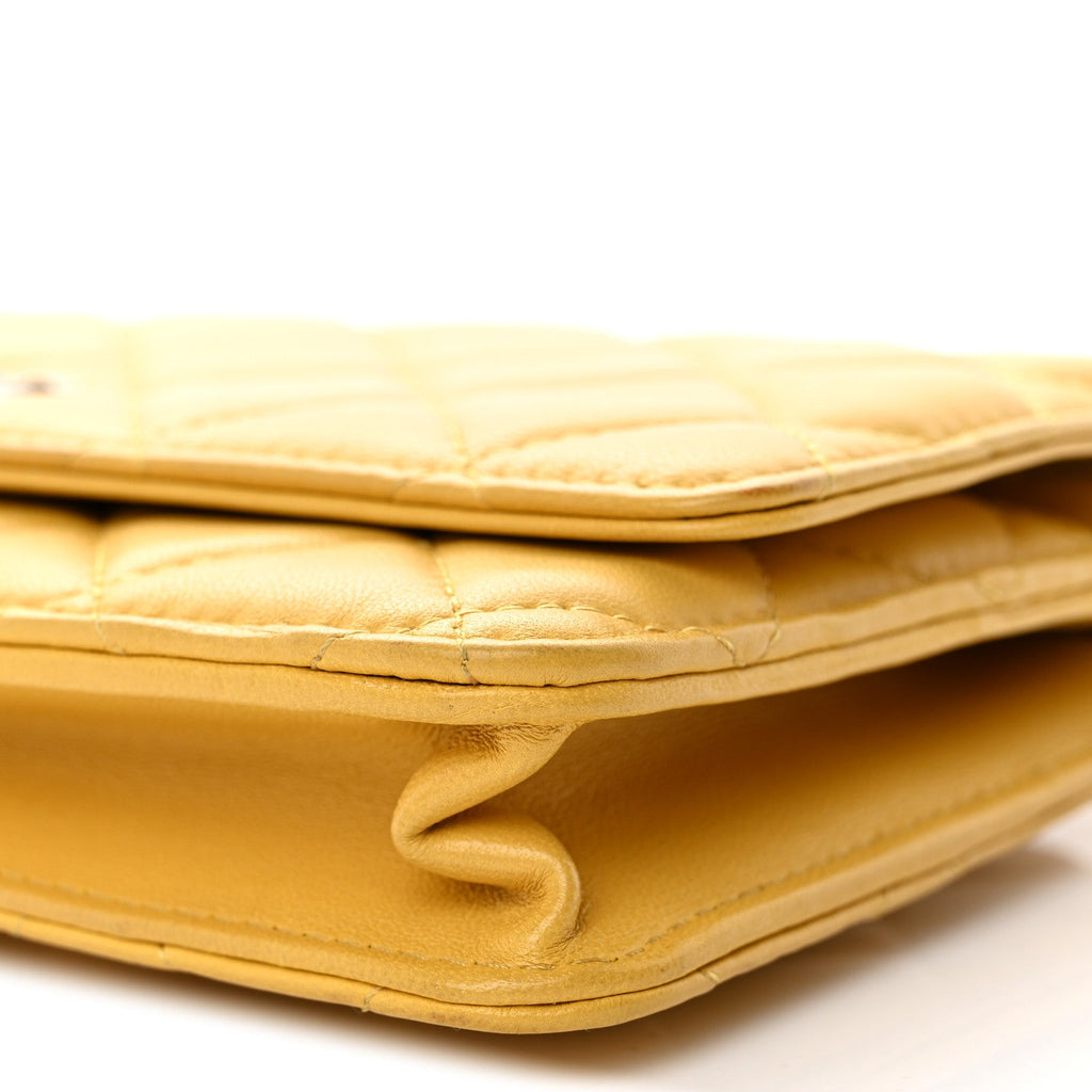 Lambskin Quilted Wallet On Chain WOC Yellow