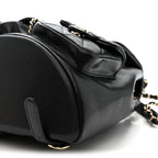 Shiny Caviar Quilted Medium Duma Pockets Drawstring Backpack Black