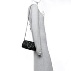 Caviar Quilted Barrel Clutch With Chain  Black