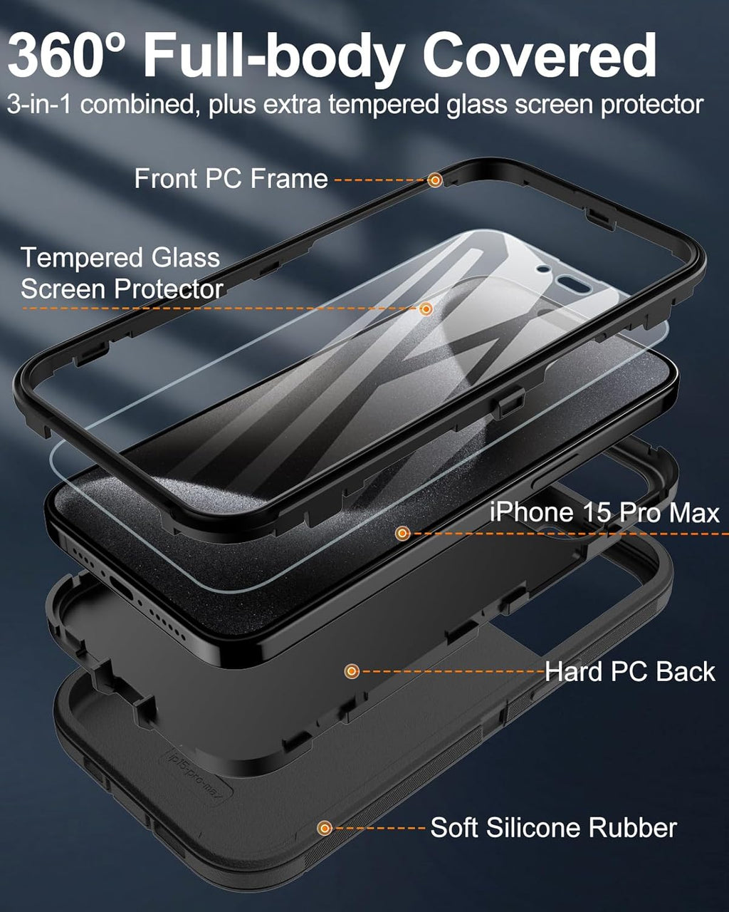 Entronix Bundle Compatible with iPhone 15 Pro - Heavy Duty Case & 1 Clear Screen Protector