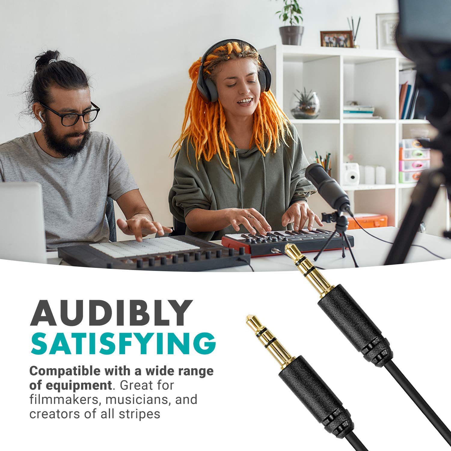 Movo MC6 Dual 3.5mm Male Stereo TRS Cable - 20-Foot Camera Patch