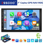 7-Inch Double DIN Android 14 CarPlay Multimedia Video Player with GPS Navigation, Wi-Fi, FM/RDS, and Bluetooth Compatibility - 64gb