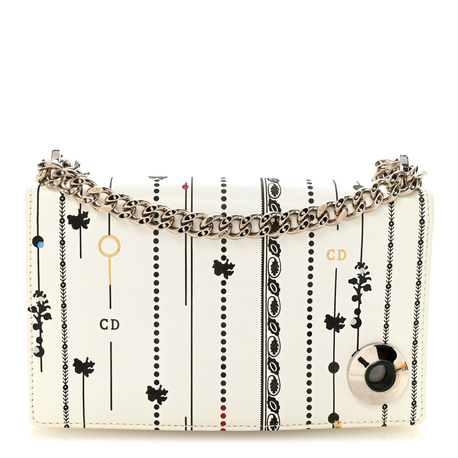 Calfskin Printed Mini Diorama Flap Bag White