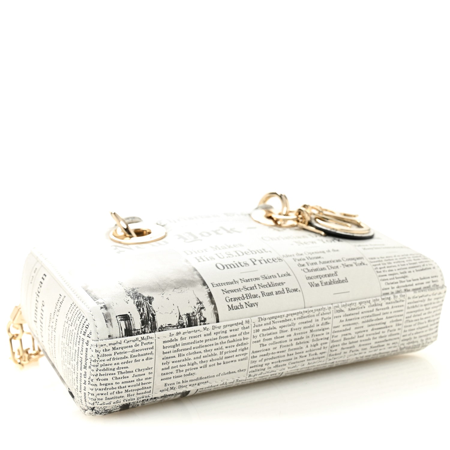 Calfskin Newspaper Printed Small Lady D-Joy Black White